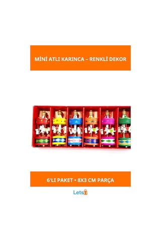 El Yapımı Ahşap 6'lı Renkli Mini Atlı Karınca Dekorasyonu 1 Adet