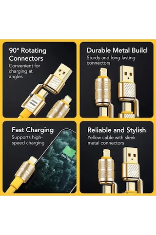 4in1 Hızlı Şarj Ve Data Kablosu Type-c / Lightning / Micro Usb Pl