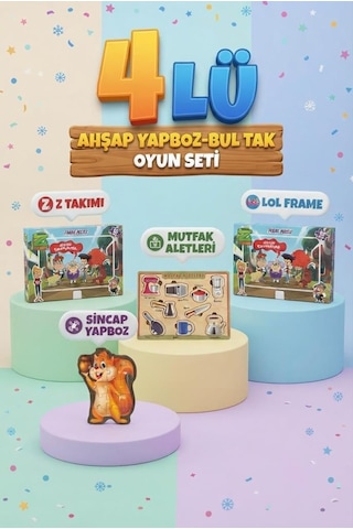 Eğitici Öğterici Ve Eğlenceli 4'lü Frame Yapboz Hikayeli Yapboz Ve Bul-tak Oyunu Setli Takım