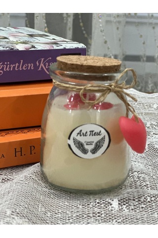 Aşk Temalı Gül Kokulu Kavanoz Mum, Hediyelik Ve Ev Dekorasyonu, Sevgililer Günü Beyaz