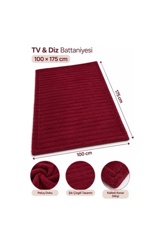 Tek Kişilik Peluş Tv Diz Battaniyesi 100x175 Cm Bordo