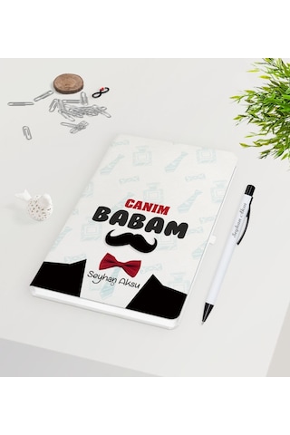 Kişiye Özel Canım Babam Tasarımlı Beyaz Defter Kalem Seti - Model N11.1346