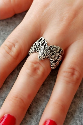 Antik Gümüş Kaplama Kartal Şekilli El Yapımı Ayarlanabilir Yüzük - 502235420 Çok Renkli