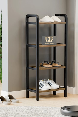 4 Katlı Ahşap Çubuklu Ayakkabılık, 40cm Düzenleyici Raf Ceviz