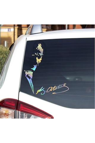 Hologramlı Janjanlı Atatürk Ve İmza Sticker - Araba Oto Motosiklet Sticker 02526 30x26 Cm
