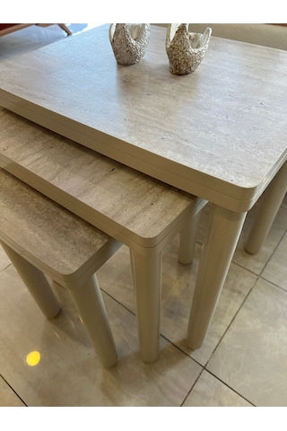 3lü Full Traverten Bohem Zigon Sehpa Bej
