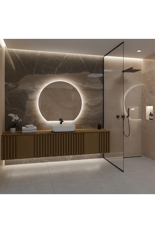 80x101 Cm Modern Yuvarlak Led Banyo Aynası Dokunmatik, Dim Edilebilir, 3000k Günışığı Sarı