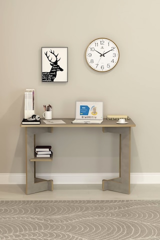 Asra Trend Raflı Modern Çalışma Masası ÇM-02 %100 MDF Bilgisayar Ofis Ders Masası Retro Gri