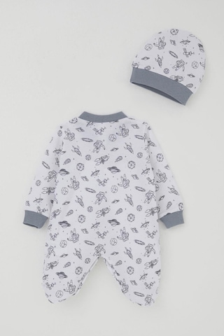 Breeze Erkek Bebek Patikli Tulum Uzay Temalı Minik Astronat Desenli 0-6 Ay, Beyaz