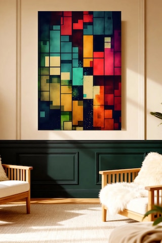 Mushen Studio Soyut Geometrik Renkli Kareler Mozaik Kanvas Tablo Modern Ofis Salon Dekoru