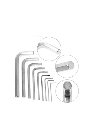 9 Parça Çelik Alyan Seti Kısa Düz Köşe Alyan Anahtar Takımı 1,5mm