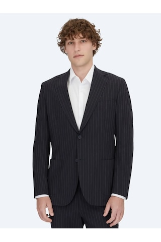 Lacivert Çizgili Modern Fit Örme Takım Elbise Lacivert