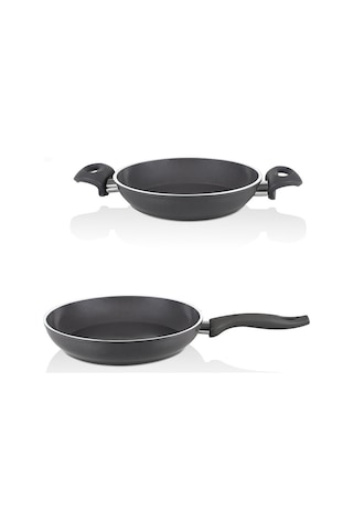 Falez 30 Cm Seramik Tava Ve 24 Cm Sahan Seti Füme Renk Füme