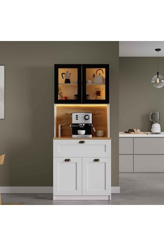 Midoser Nero Solo Kahve Köşesi Alüminyum Çerçeveli Cam Kapaklı Led Aydınlatmalı 190 X 80 Cm Beyaz