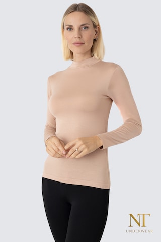 Nt Underwear Kadın Bambu Balıkçı Yaka Uzun Kol Body Hafif, Rahat Ve Şık Bej