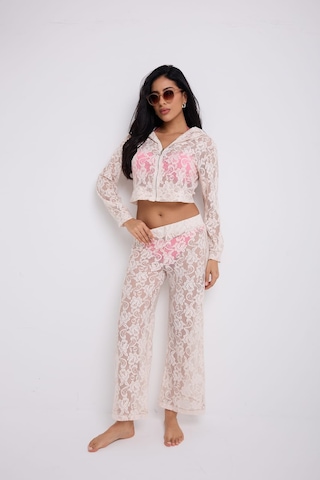 Kapuşonlu Dantel Bluz Ekru