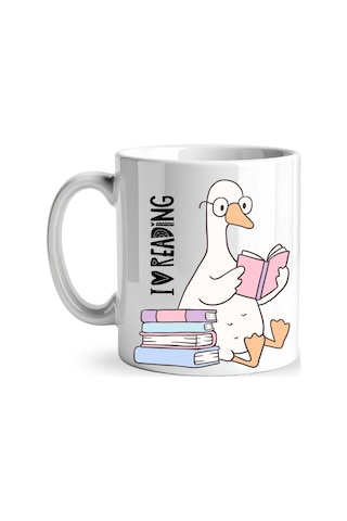 I Love Reading Yazılı Kupa Model 210 Kitap Temalı Tasarım Seramik Kahve Kupası Kitap Severlere Hediye Düz Renkli