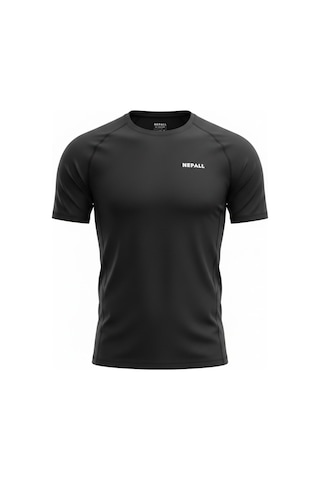 Nepall Pokalde Siyah Spor Fit Tişört Siyah Siyah