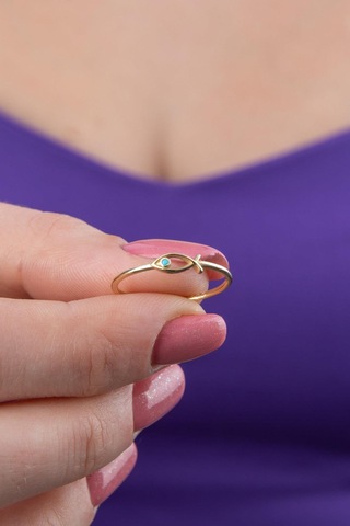 14 Ayar Altın Mini Firuze Taş Detaylı Balık Yüzük Pembe Altın