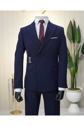 Bys Beystil Erkek Lacivert Slimfit Beli Tokalı Takım Elbise