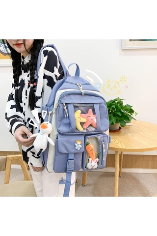 Aromee 4 Parça Genç Kız Sırt Çantası Ortaokul Öğrencileri - Mavi