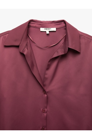 Koton Regular Fit Uzun Kollu Düğmeli Klasik Yaka Saten Gömlek Bordo 7wak60013uw