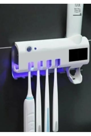 Akıllı Otomatik Duvar Diş Fırçası Sterilizatörü Diş Macunu Dispenseri Tutucu Diş Macunu Sıkacağı Beyaz