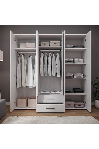 Yeni White 6 Kapı Gardırop 52x206x213 Beyaz