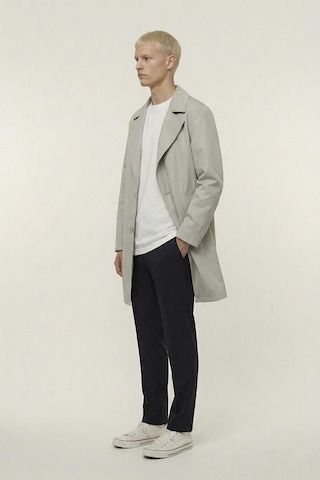 Sabri Özel Erkek Bej Geniş Kesim Oversize Fit Pamuklu Dokuma Yan Cepli Orta Boy Ceket Yaka Trençkot