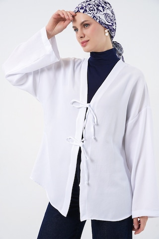 Bigdart Keten Tesettür Kimono 5968 - Beyaz