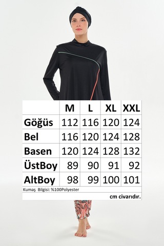 Likralı Tam Kapalı Tesettür Mayo Taytı Desenli 3126 Siyah Siyah02 Siyah