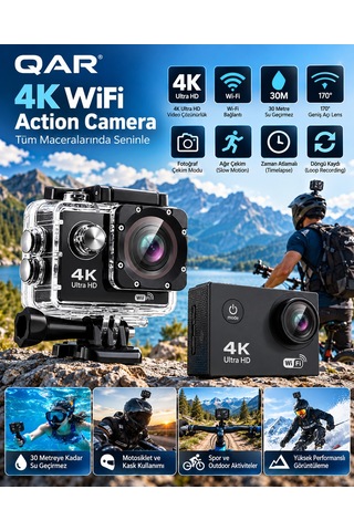 4k Ultra Hd Wifi Aksiyon Kamerası 16mp 170 Geniş Açı 30 Metre Su Geçirmez Kutulu Spor Kamerası Dalış Bisiklet Motosiklet Kamerası
