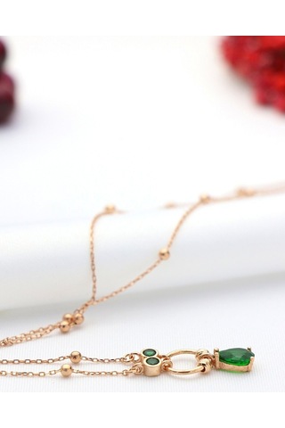 Yeşim Taşlı Özel Tasarım Gümüş Kolye 50Cm-Rose Gold