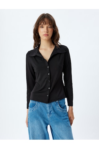 Koton Slim Fit Basic Gömlek Uzun Kollu Siyah 5wak60005ek Siyah
