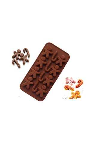 12 Göz Gingerbread Man ve Baston Şeker Silikon Çikolata Kalıbı