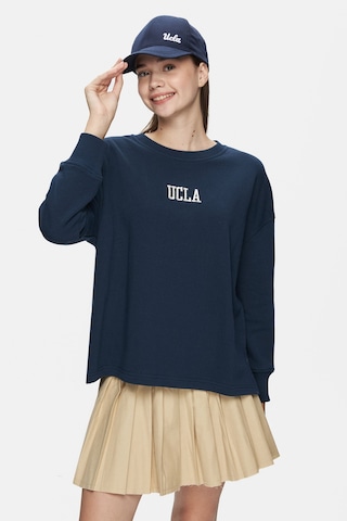 Ucla Olvera Lacivert Bisiklet Yaka Nakışlı Loose Fit Kadın Sweatshirt Lacivert