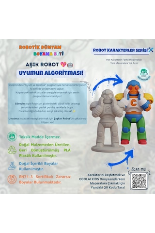 Codlaı Kids Robotik Dünyam 3d Boyama Seti - Çocuklar İçin Eğitici Yaratıcı Oyuncak Boyama Kiti - Aşık Robot