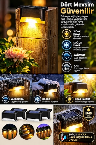 Jasper 4'lü Solar Güneş Enerjili Basamak Aydınlatma Su Geçirmez Dış Mekan Merdiven Çit Lambası Gün Işık