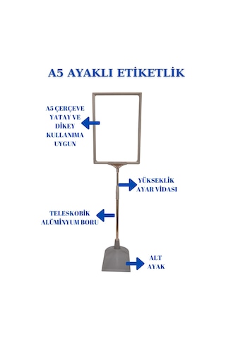 3 Adet Gri A5 Ayaklı Etiketlik Sepet Etiketi Çerçeveli Etiketlik Gri