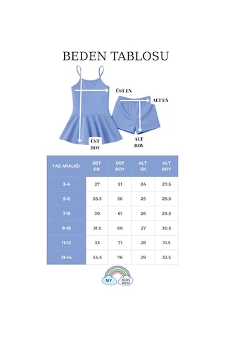 My Kids Wear Kız Çocuk Garson Mayo Elbiseli Şortlu 2 Li Takım 12420 Mavi