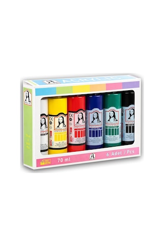 Mona Lisa Akrilik Boya Seti 6 Renk 70 Ml. Akrilik Boya Seti Tuval, Ahşap, Taş, Seramik Ve Hobi Boyama İçin Yoğun Pi Renkli