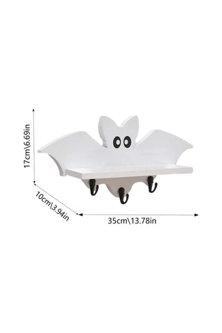 Sones Karikatür Yarasa Şekli Ahşap Duvara Monte Depolama Rafı Anahtarlık 35x17cm Beyaz