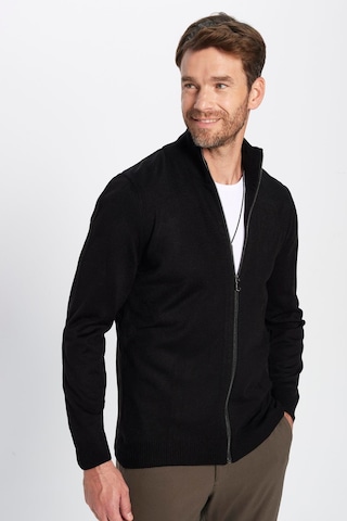 Tudors Erkek Slim Fit Dar Kesim Siyah Dik Yaka Fermuarlı Düz Hırka-32260 Siyah