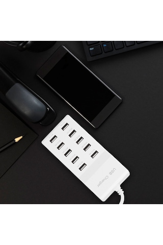Kosona 10 Port Usb Akıllı Hızlı Şarj Cihazı, 10a Toplam Çıkış, Aşırı Şarj Korumalı, Ev Ofis Seyahat İçin Evrensel 100-240v Avrupa Standartı