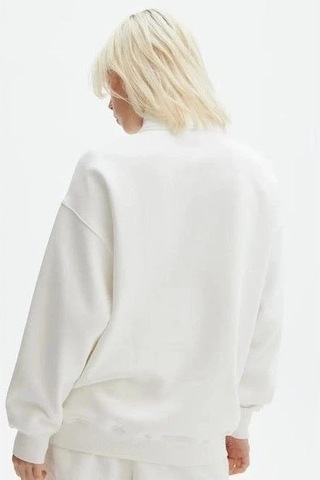 Vexor Unisex Uzun Kol Yarım Farmuarlı Yakalı Basic Sweatshirt - Beyaz