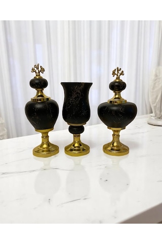 3'lü Siyah Prestij Rengi Salon Seti - Gold