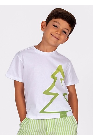 Ozmoz Erkek Çocuk Beyaz Organik Ağaç Baskılı T-Shirt Beyaz