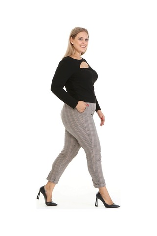 Ekose Arka Beli Lastikli Pantolon