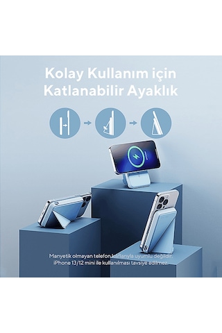 Voltme Magpak 5000mah Magsafe Kablosuz 22.5w Taşınabilir Şarj Cihazı Mavi Mavi