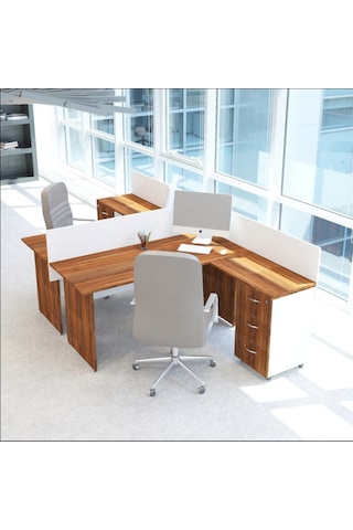 Burovena Vena Nil L Workstation Ikili Çalışma Masa 3 Panelli 294Cm X 16...